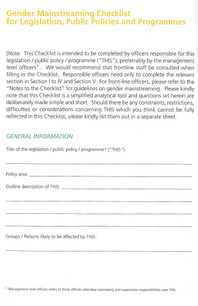 Gender Mainstreaming Checklist